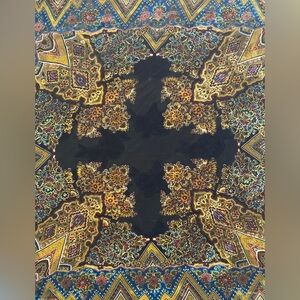 Vintage Bill Blass Sheer Cross X Silk Blend Square Detailed Scarf in Black, Gold